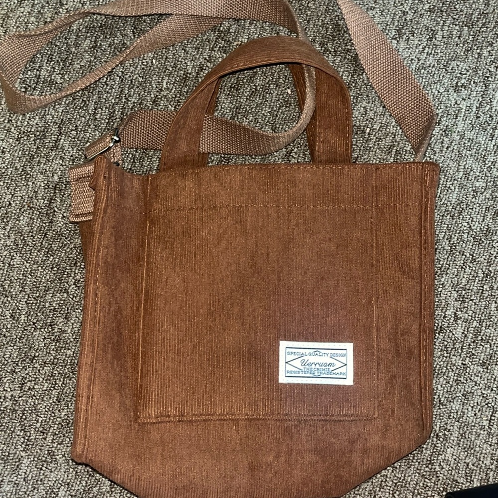 Uerruam Women's Brown Corduroy Tote Bag with Adjustable Strap